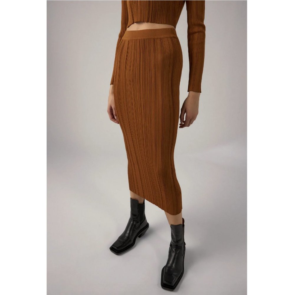Zara Knit Ribbed Midi Bodycon Stretchy Skirt